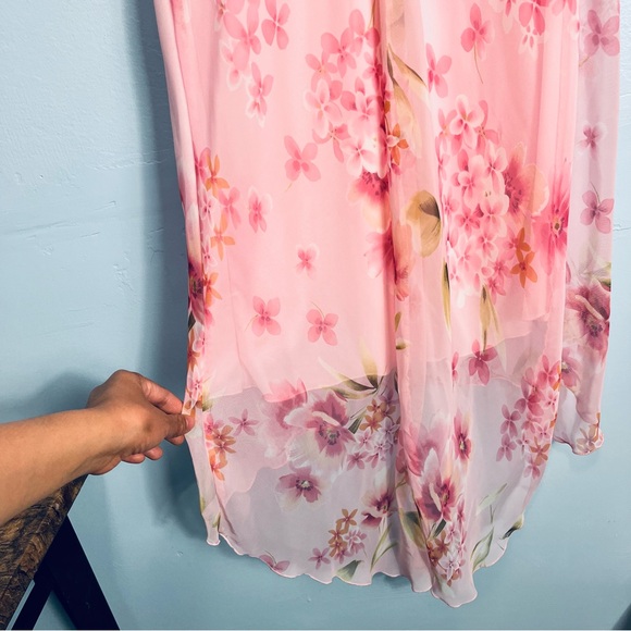 Vintage Y2K 90s B. Smart sz. M? Floral Maxi Dress Draped Cowl Neck Lined Pink - Picture 5 of 14